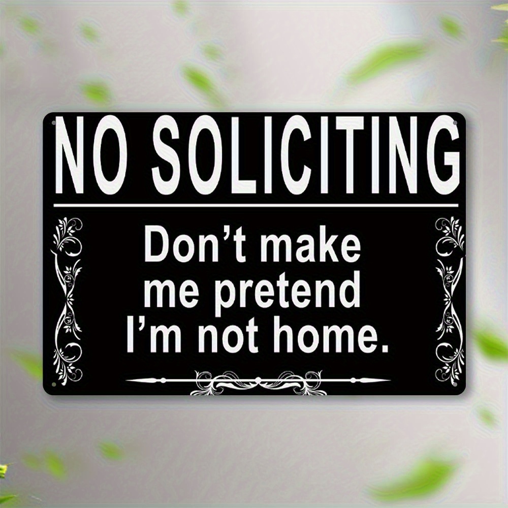 TEMU 2d Flat No Soliciting Decorative Swirls Easy To Hang Wall Decoration Suitable For Store Classroom 8*12 Inch Vintage Metal Sign