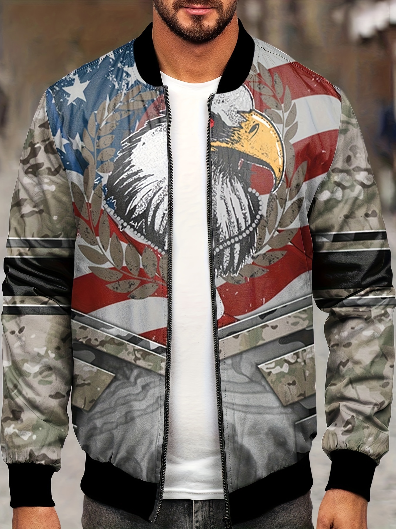 Chaqueta Hombre Estampado Águila Americana Abrigo Botones - Temu Mexico