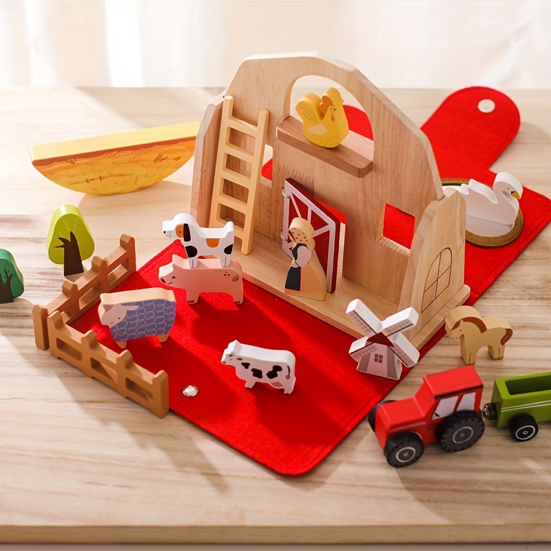 Juguete de granero grande de animales de granja para niños de 1, 2 y 3  años, juguetes Montessori educativos para niños pequeños, juego de  simulación