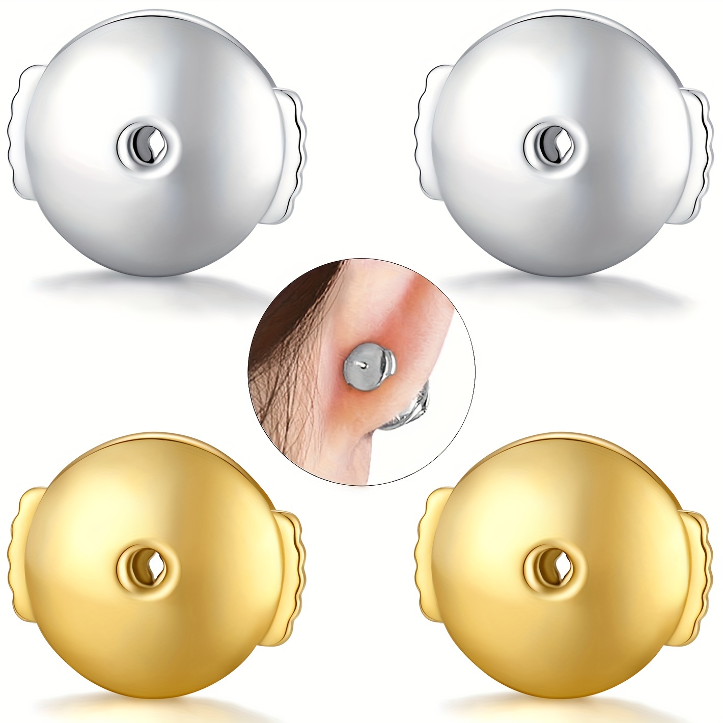 14K Gold Bullet Locking Earring Backs for Diamond Studs,925 Sterling Silver  Hypoallergenic Replacements Backings for Pierced Earrings, Silver 5 Pairs