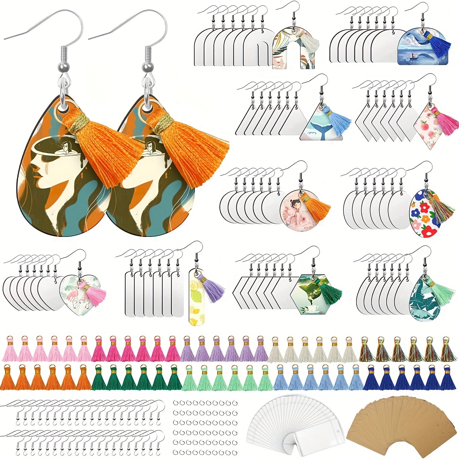 50Pcs Sublimation Blank Earrings Rectangular, Heat Transfer Earring Pendant  With Earring Bags, DIY Making Sublimation