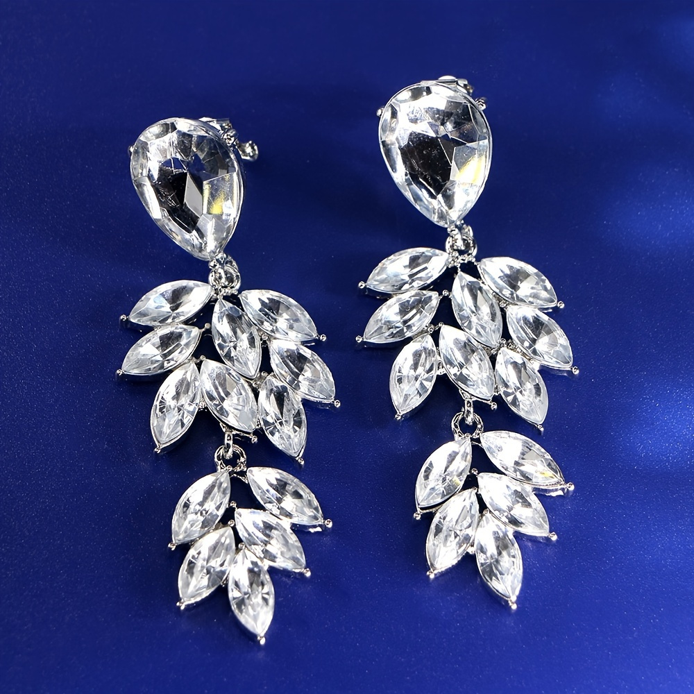 Full Zircon Rose Gold Leaf Wedding Earrings Art Deco 