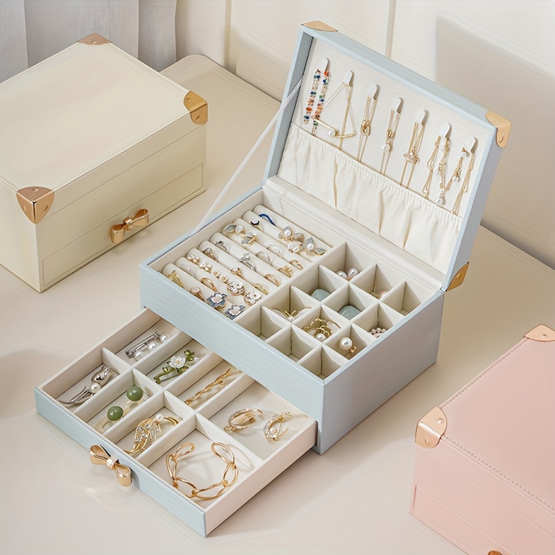 Large-capacity Jewelry Box Organizer With Mirror & Lock, Necklace Ring  Earring Storage Lockable Gift Box - Temu Bahrain