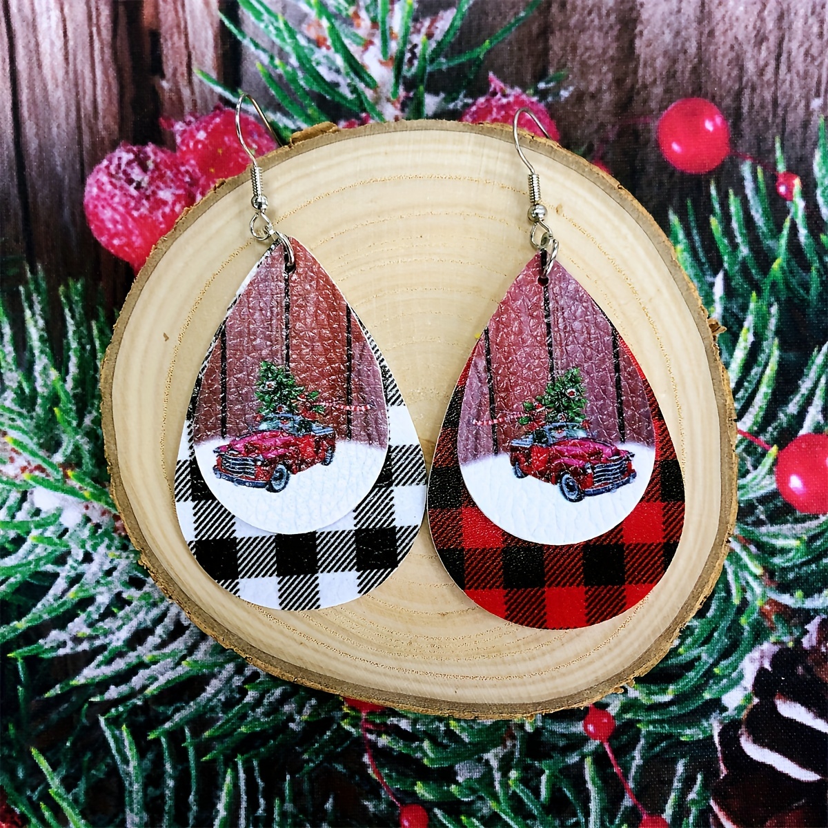 Red buffalo plaid on sale earrings