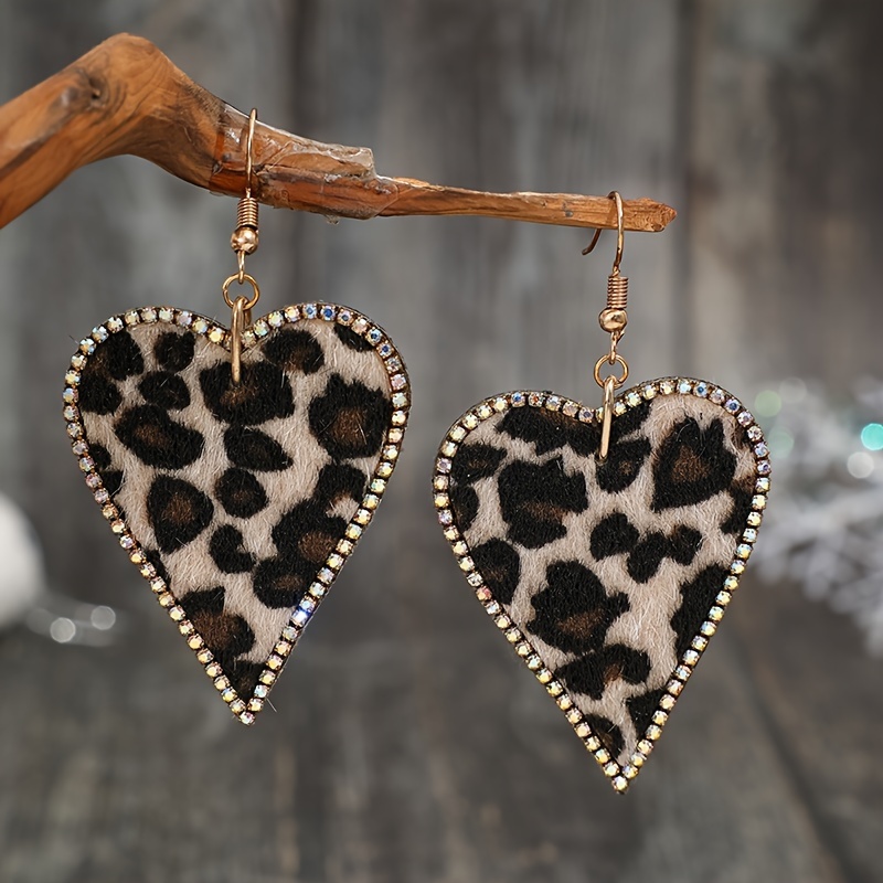 1Pair Valentine's Day Earrings, Leopard Print Heart Shaped Water Drop Earrings, Christmas New Year Valentine's Day Gift,Temu