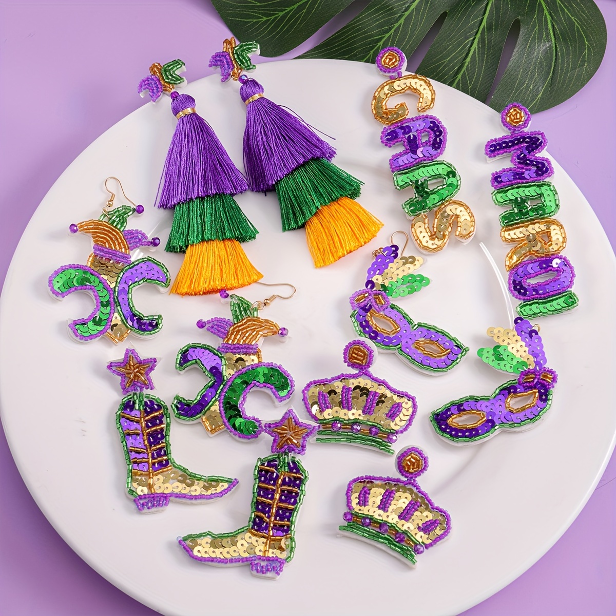 Mardi Gras Feather Design Ornament with Jewels