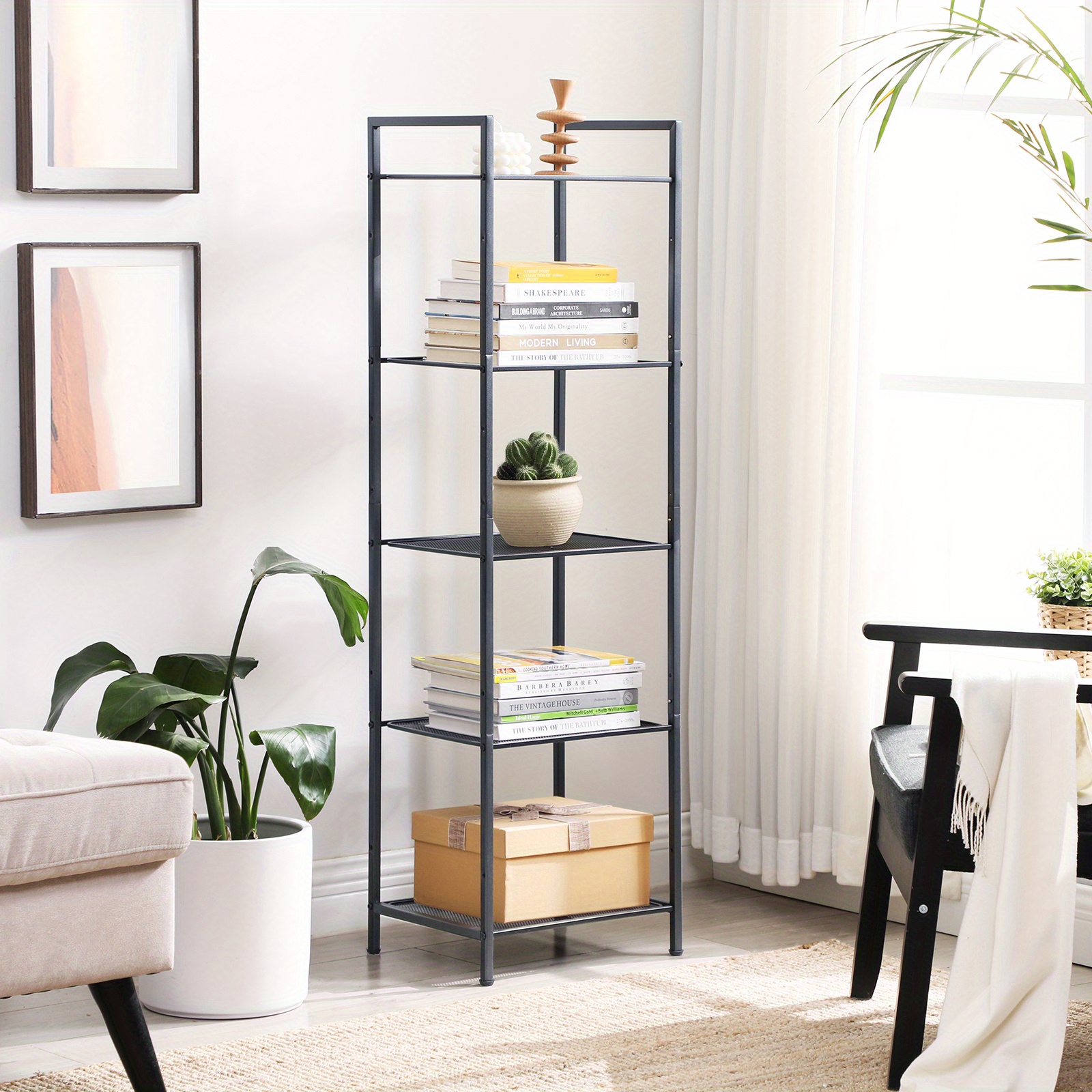 TEMU Songmics 5-tier Storage Rack, Industrial Style Extendable Plant Stand With Adjustable Shelf, Bathroom Shelf, For Bathroom, Living Room, Balcony,