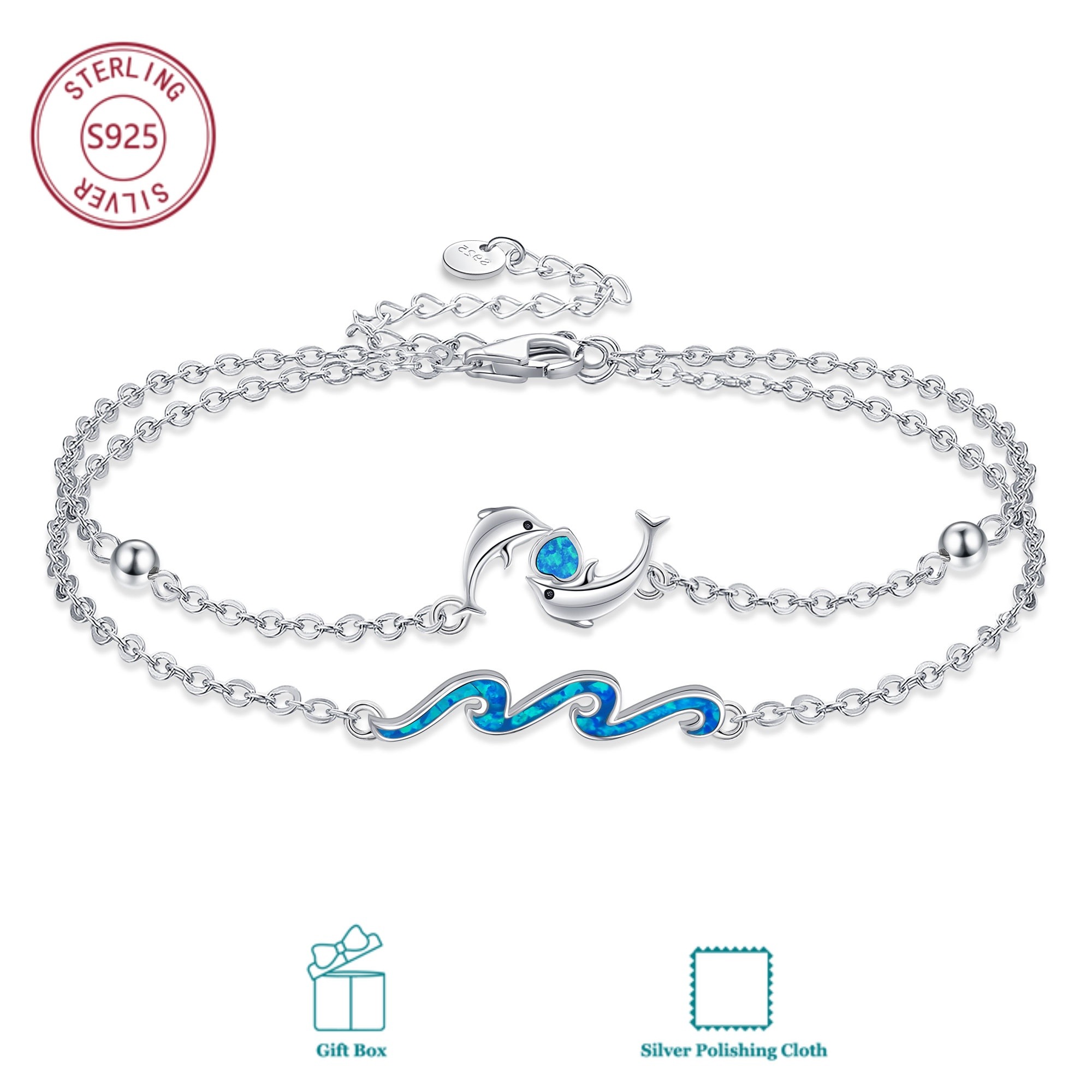Image of 925 Sterling Silvery Dolphin Bracelet With Synthetic Zirconia, Ocean-themed Cute Jewelry For Women, Suitable For Women' Wearing