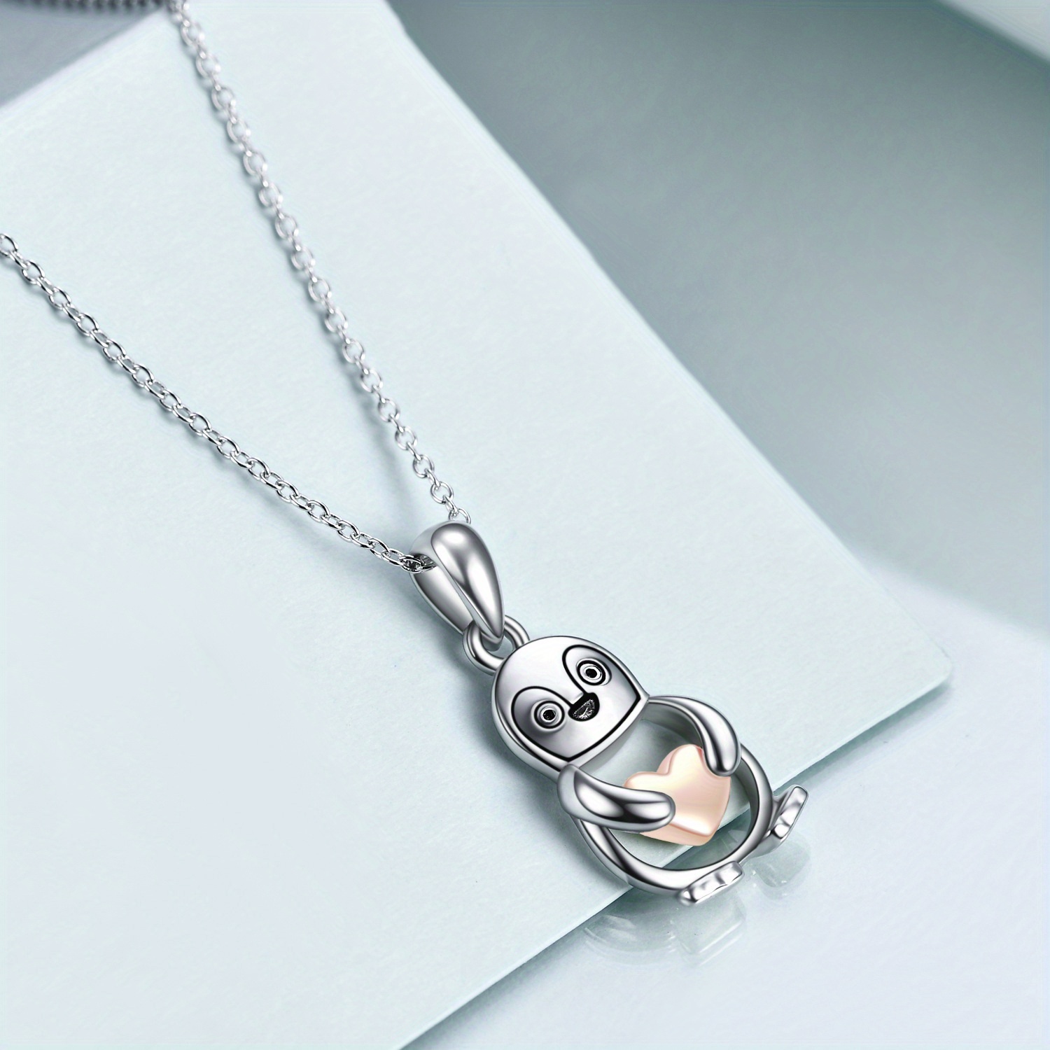 Women's Cute Penguin Heart Pendant Necklace