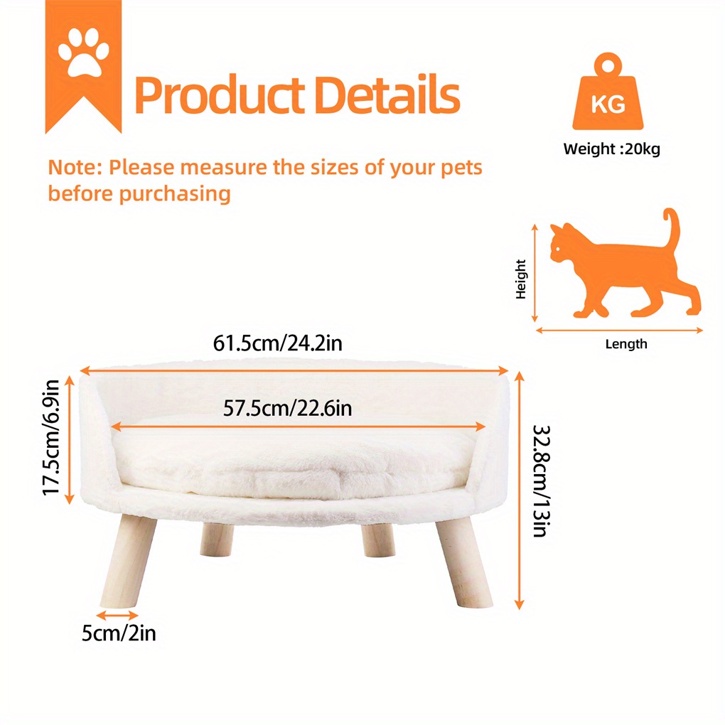 57.5cm/37.5cm Diameter Cat Sofa Chair Bed Elevated Stool Bed With Removable Mat