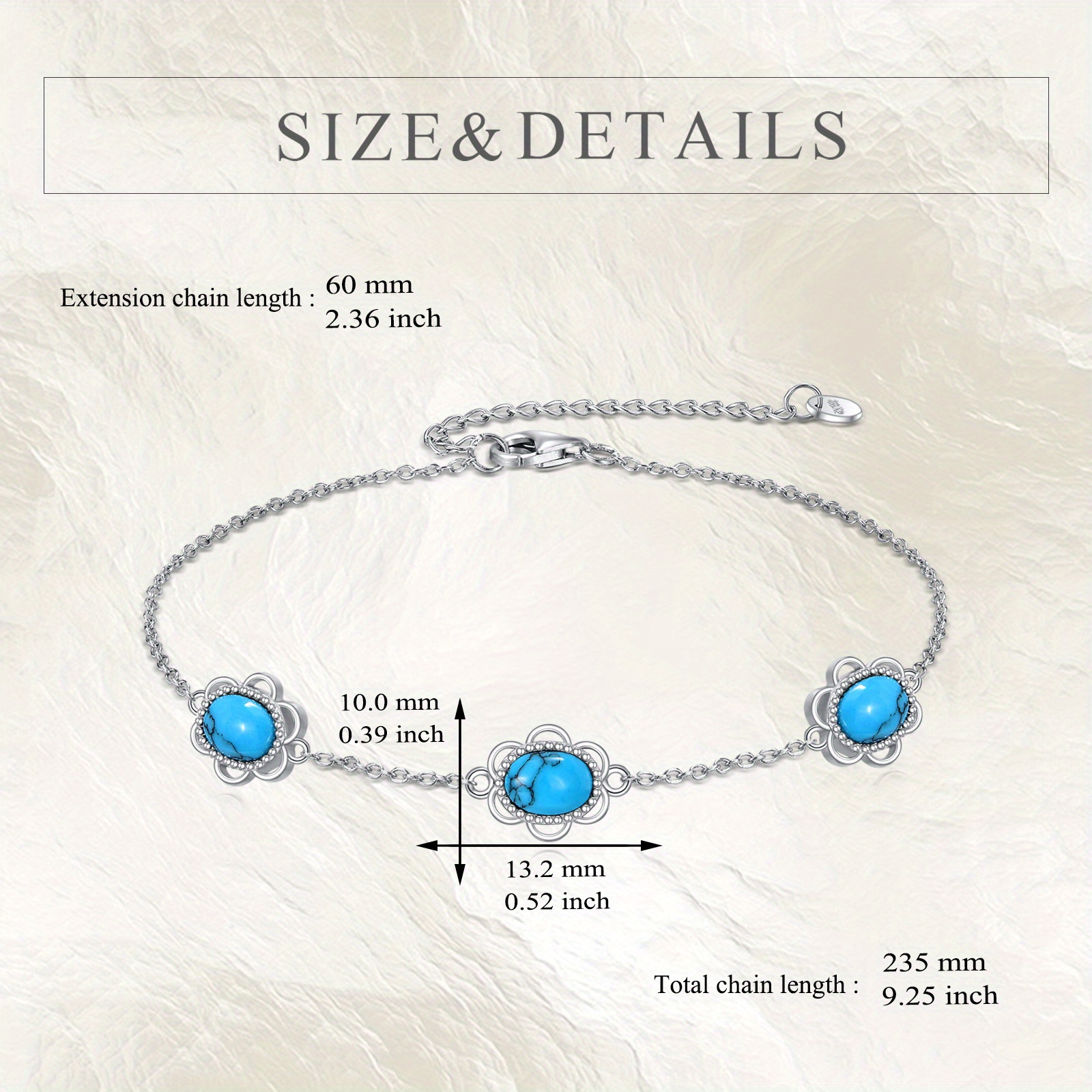 Artificial Turquoise Bracelet in 925 Sterling Silver, Gift for Her