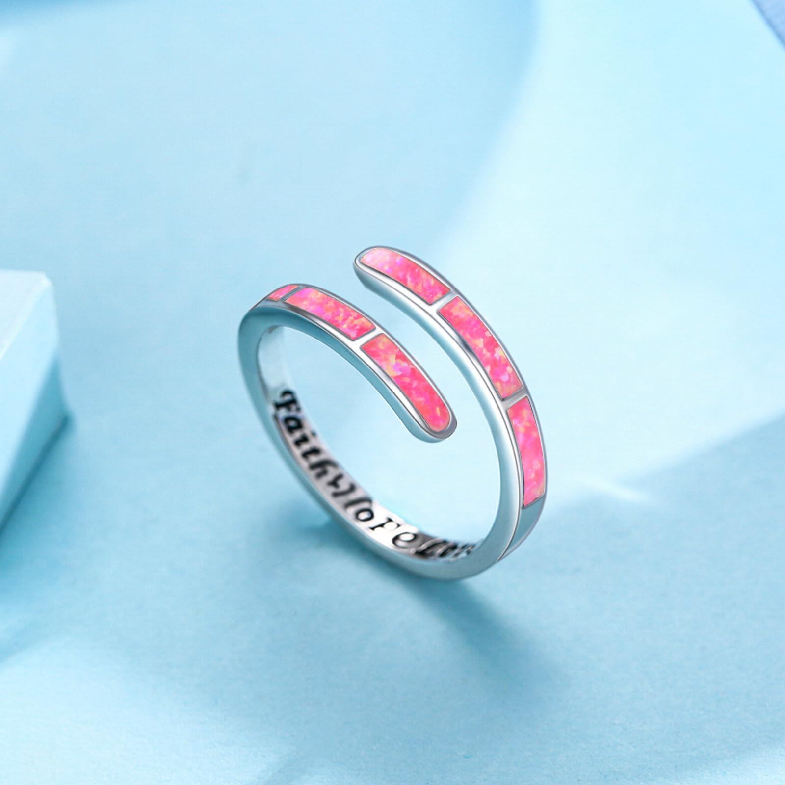 Sterling Silver Hot Pink Opal Ring Adjustable Rings for Women