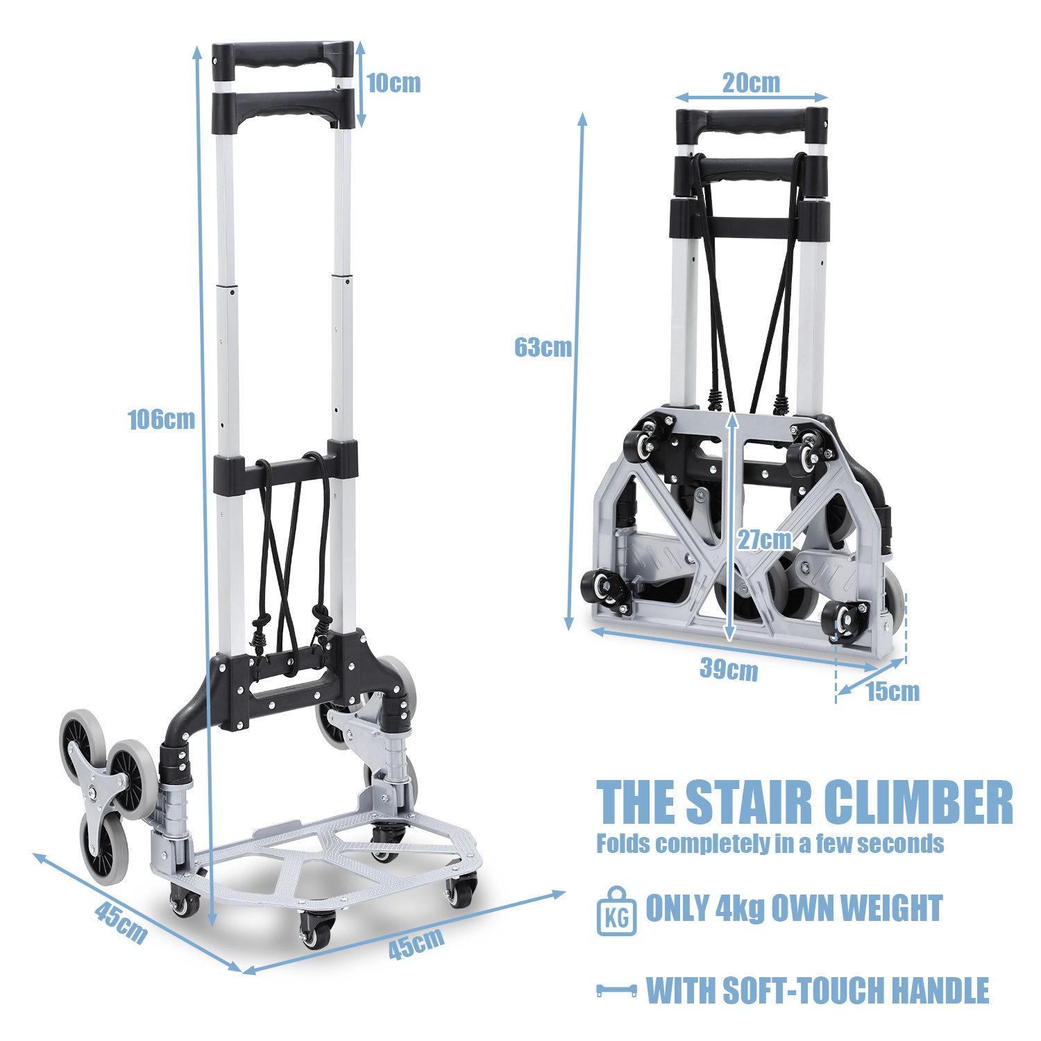 TEMU Chariot manuel pliable en aluminium polyvalent | de charge de 35 à 75 kg, réglage de à 3 voies | Avec surface antidérapante et roues d'escalier,