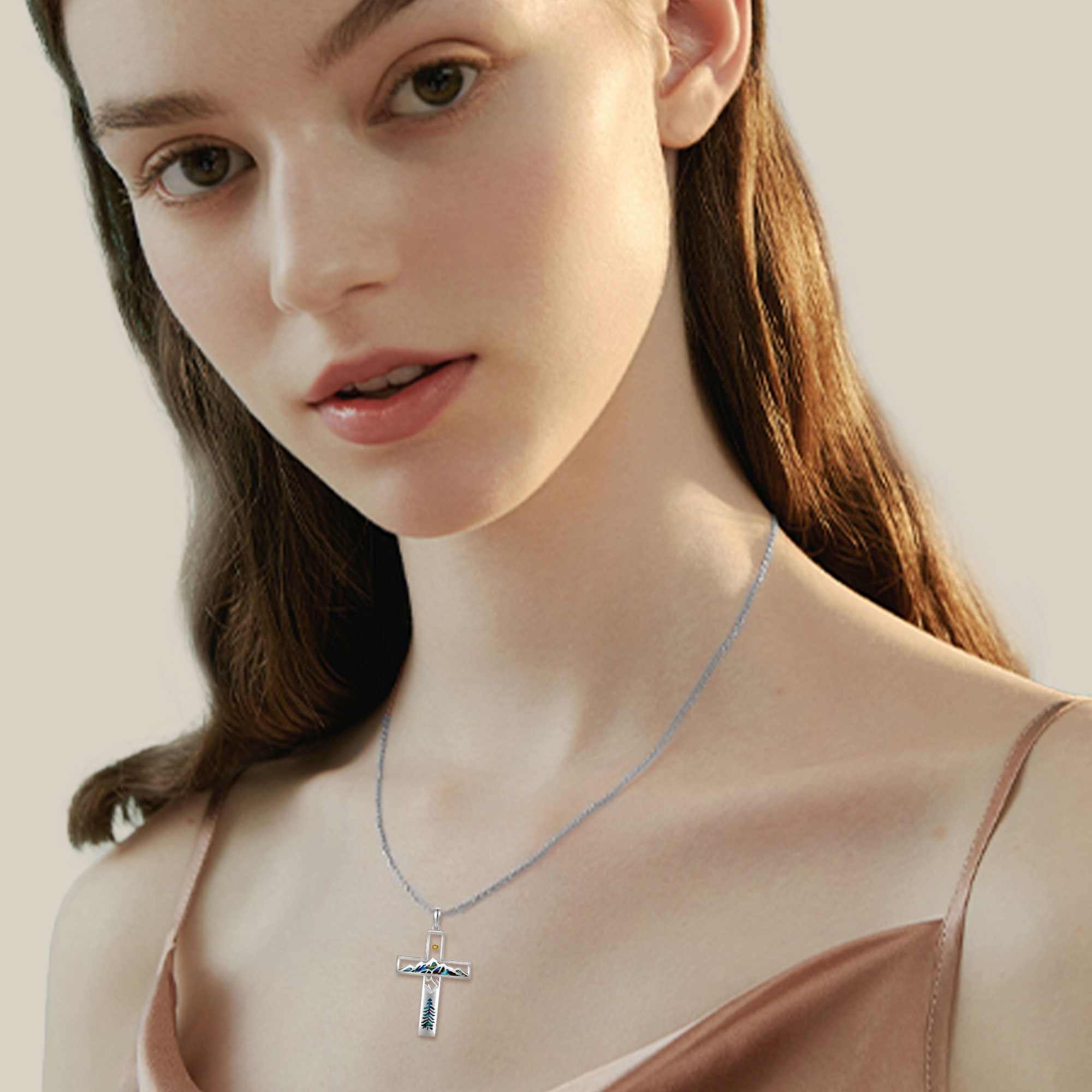 925 Sterling Silver Abalone Shell Mountain Necklace