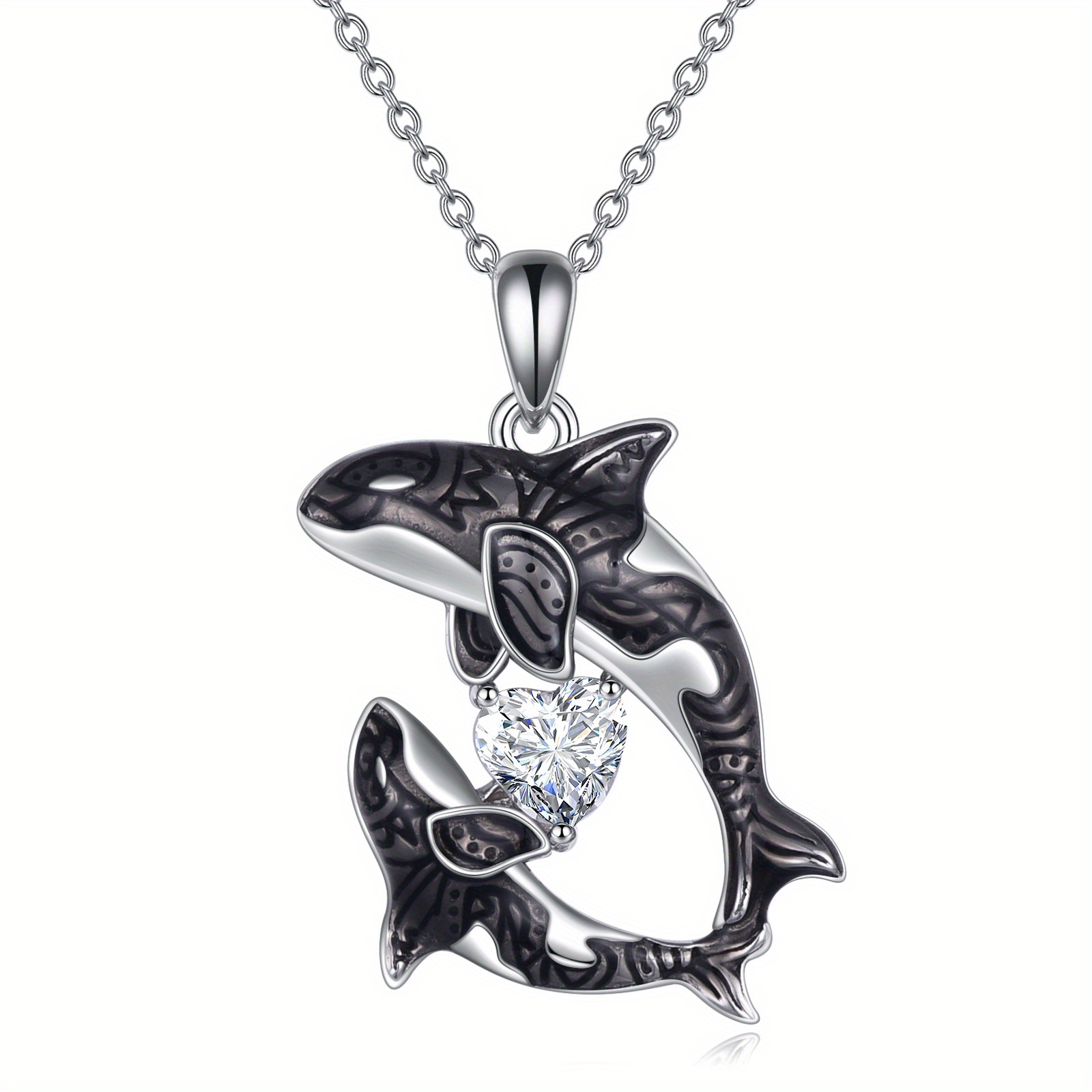 Image of Killer Whale Heart Cz Necklace Sterling Jewelry For Women Gifts For Mother Daughter Day