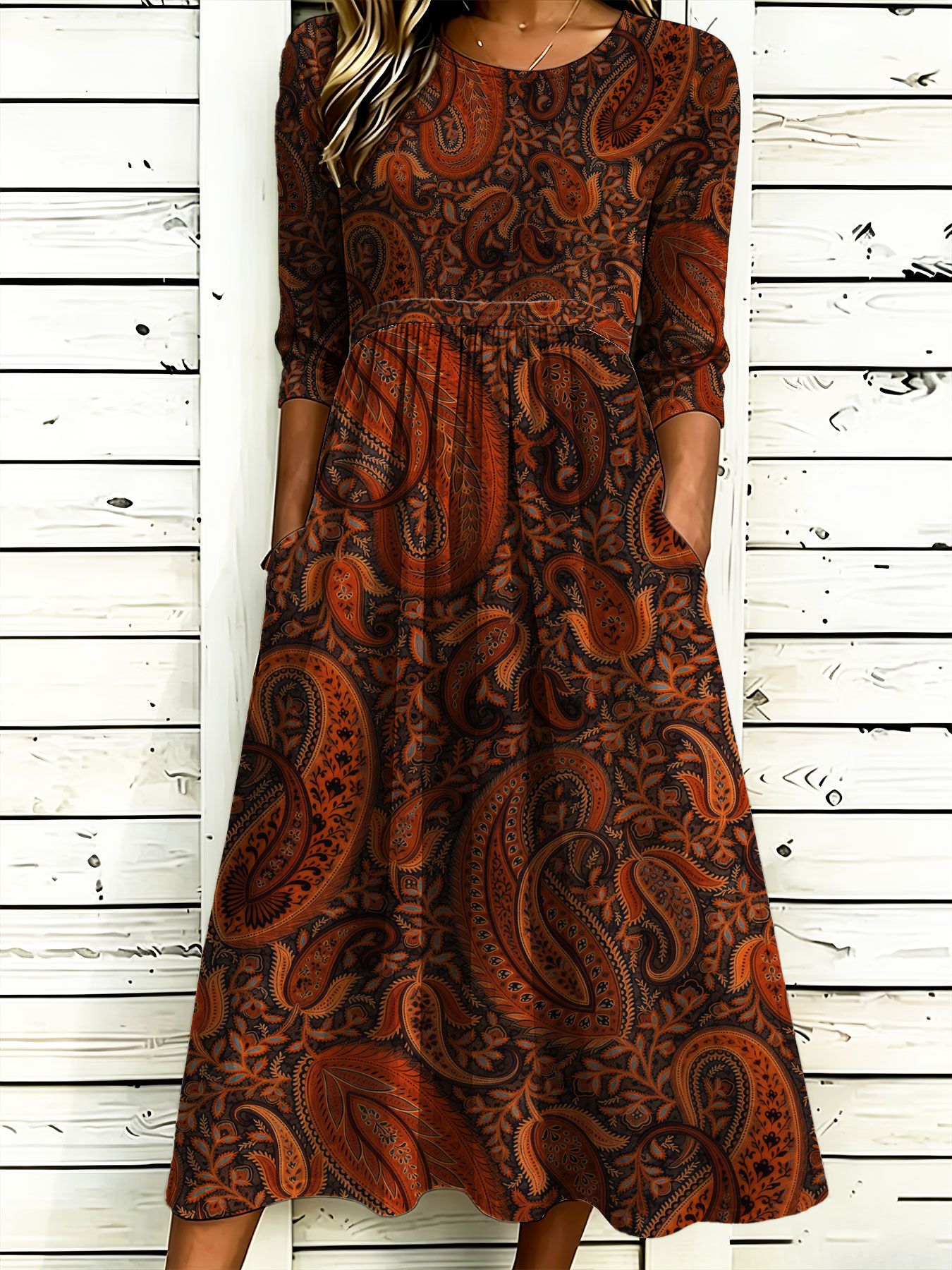 item picture womens full body paisley print maxi dress spliced long skirt pencil dress suitable for casual autumn winter halloween christmas outfits machine washable ethnic dress with round neck for parties weddings daily wear