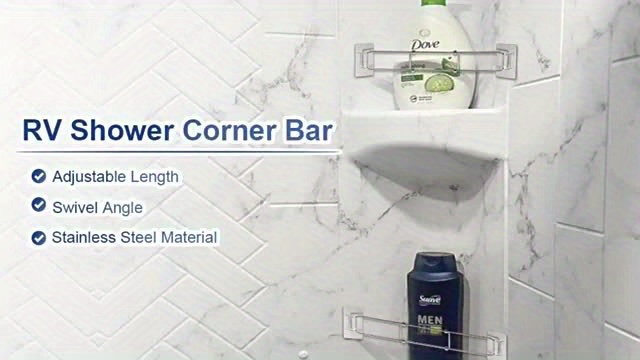 RV Shower Corner Storage Bar- Adjustable Stainless Steel Rod for