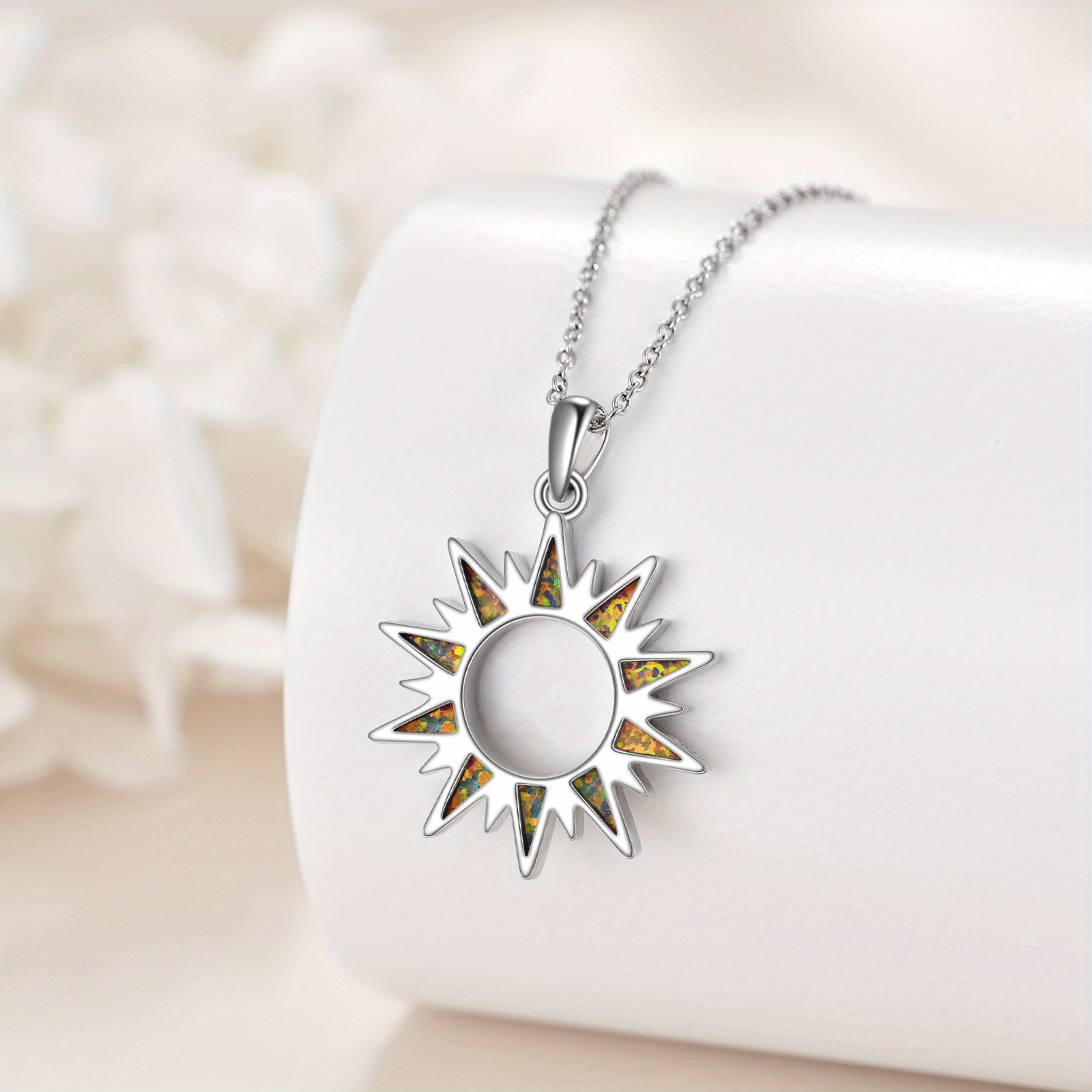 Women's 925 Sterling Silver Fire Opal Pendant Necklace, Birthday Gift