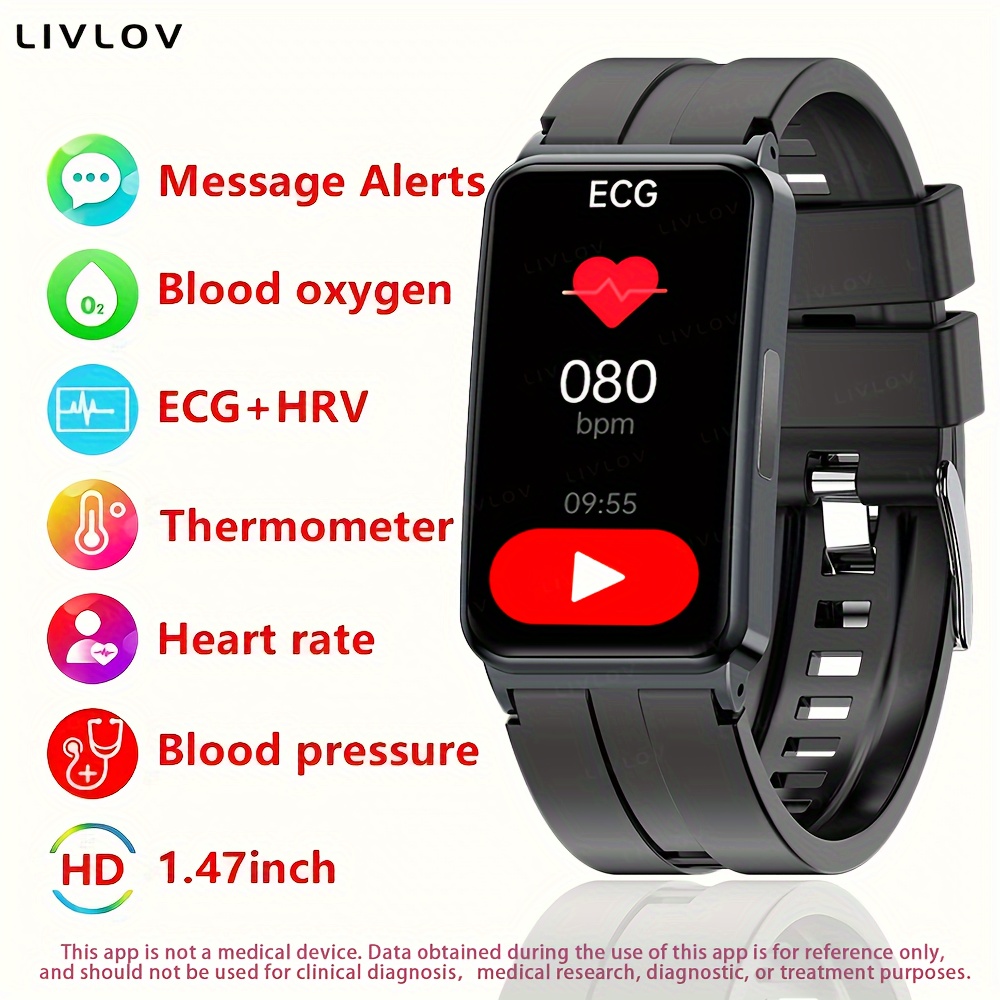 Montre intelligente Bluetooth Température corporelle Tension artérielle  Fréquence cardiaque Sommeil Surveillance de la santé Bracelet Sport
