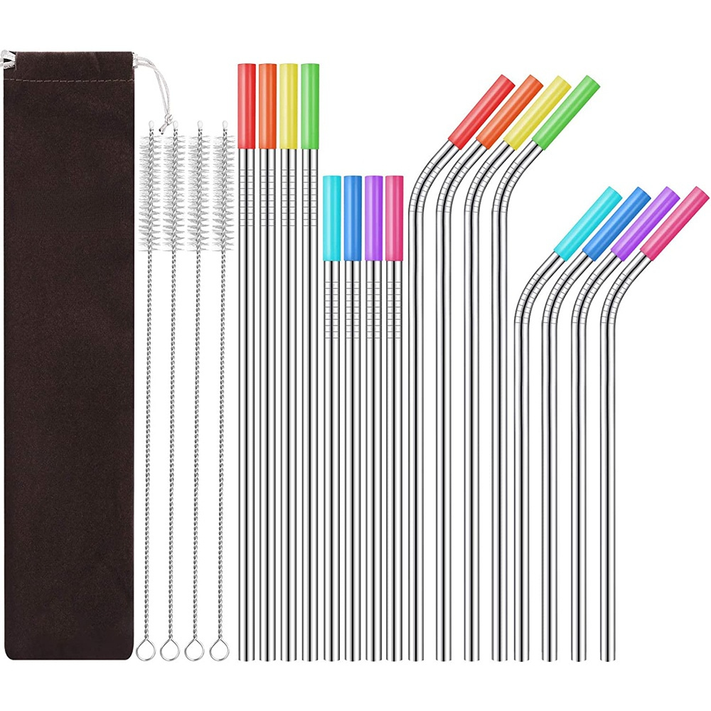 12mm Multi-Colors Food Grade Silicone Straw Tips Cover Soft Reusable Metal  Stainless Steel Straw Nozzles Only Fit for 1/2 Wide