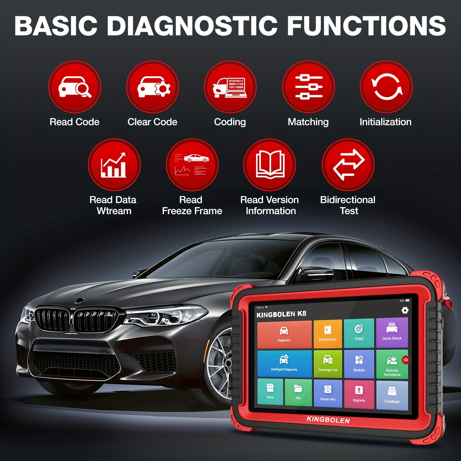 KINGBOLEN K8 OBD2 Scanner, 2023 Bidirectional Scan Tool  34+Resets, ECU Coding, Key Program, Guided Function, All Systems Car  Diagnostic Scanner with 2 Years Free Update, Active Test/Oil/ABS Bleeding :  Automotive
