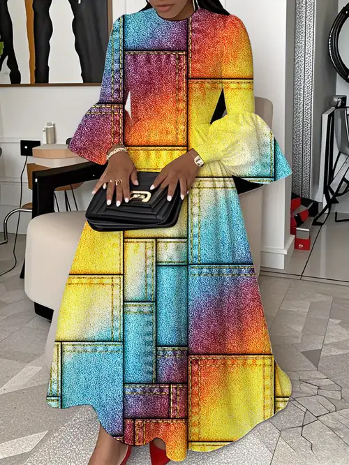 abstract print layered dress, casual high waist long sleeve maxi dress, women's clothing | Free Shipping On Items Shipped From Temu | Temu abstract print layered dress, casual high waist long sleeve maxi dress, women's clothing | Free Shipping On Items Shipped From Temu | Temu