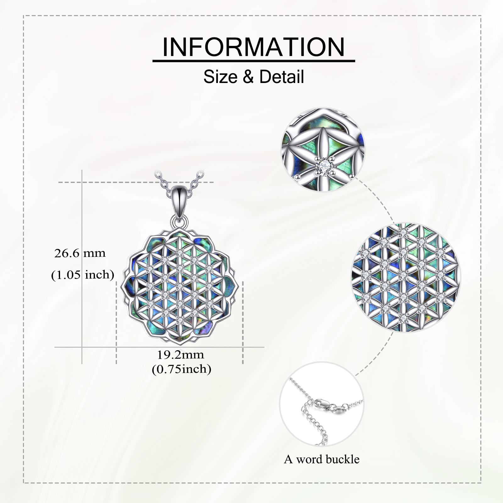 S925 Sterling Silver Flower of Life Necklace with Abalone Shell