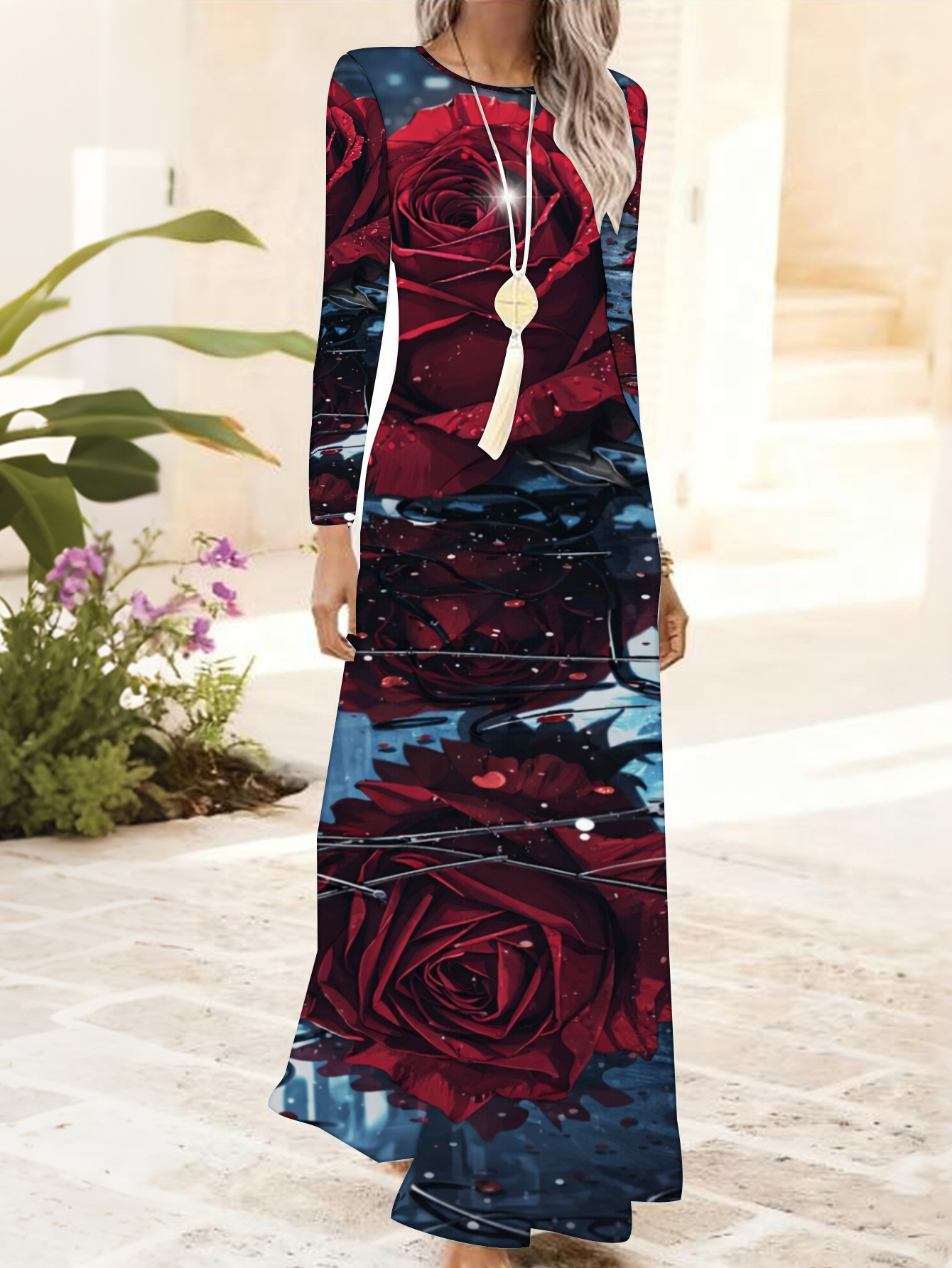 plus size maxi dress long sleeve sold on Temu United States