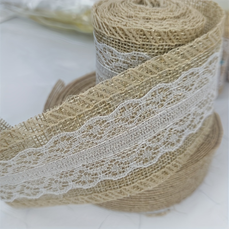 Natural Burlap Lace Ribbon Hessian Ribbons With Lace Trim - Temu