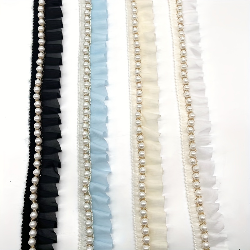 2 Yards Pearl Beaded Trim Bridal Lace Ribbon Trimming Edge Tape for Craft  Sewing Wedding Dress Fabric DIY Decoration 1cm (#3)