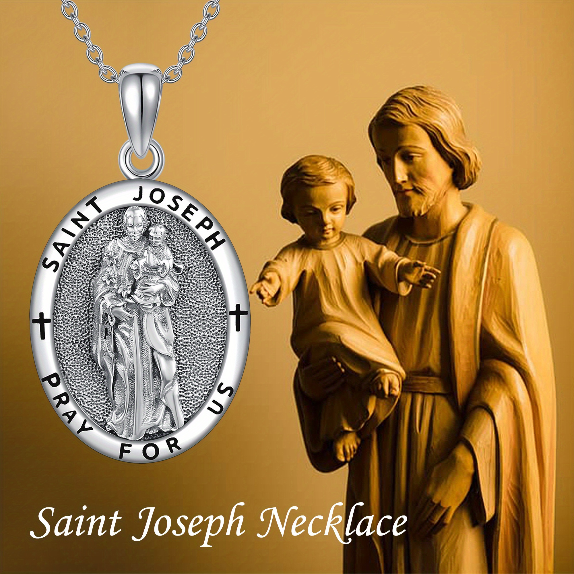 Saint Joseph Medal 925 Sterling Silver Pendant Necklace