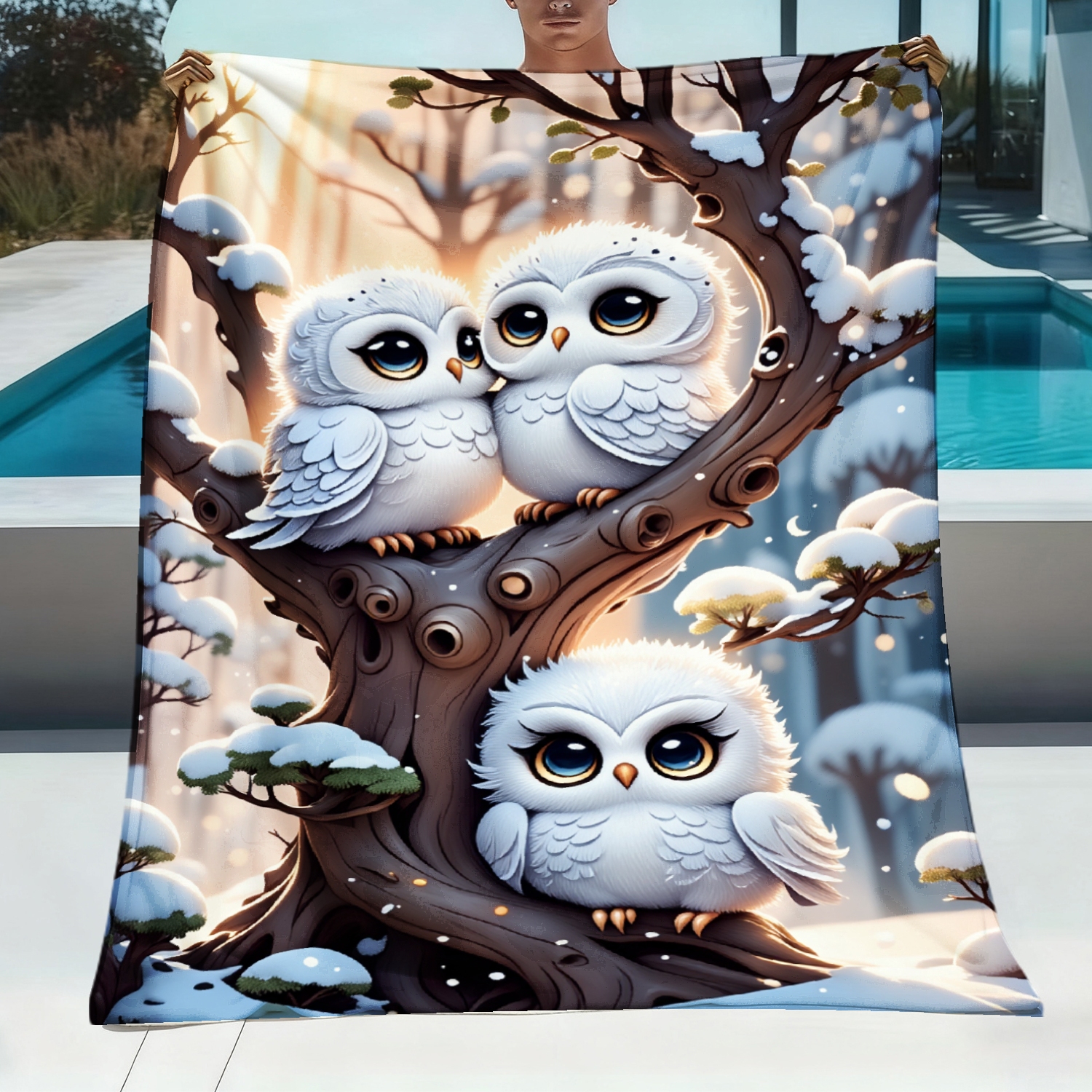 Image of 1pc Joocar Snowy Blanket - Soft Flannel Bedspread Suitable For , Cozy Bedding With Snowy Owl, Machine Washable For - Use For Sofa, Bed, Car, Office, Valentine's Day