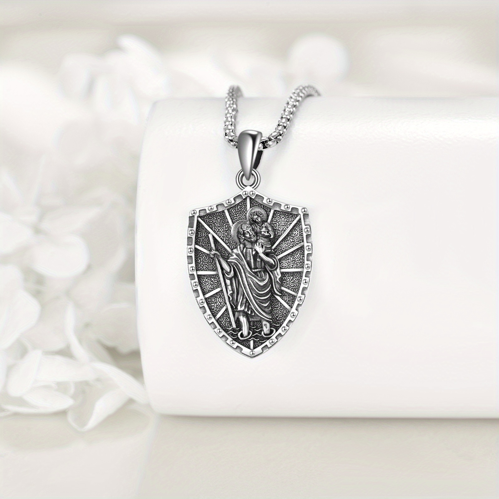 Men's 925 Sterling Silver Saint Christopher Pendant Necklace