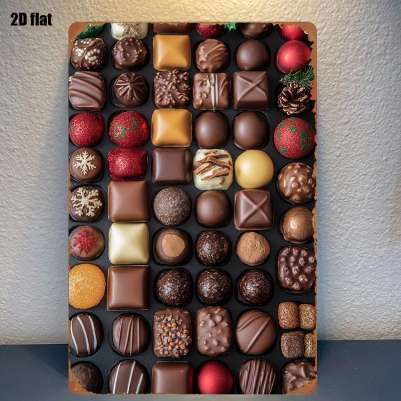 TEMU 2d Flat, [2d Flat] Vintage Christmas Iron Wall Plaque With Chocolate Theme And Classic Characters , Funny Metal Signs With Multicolor