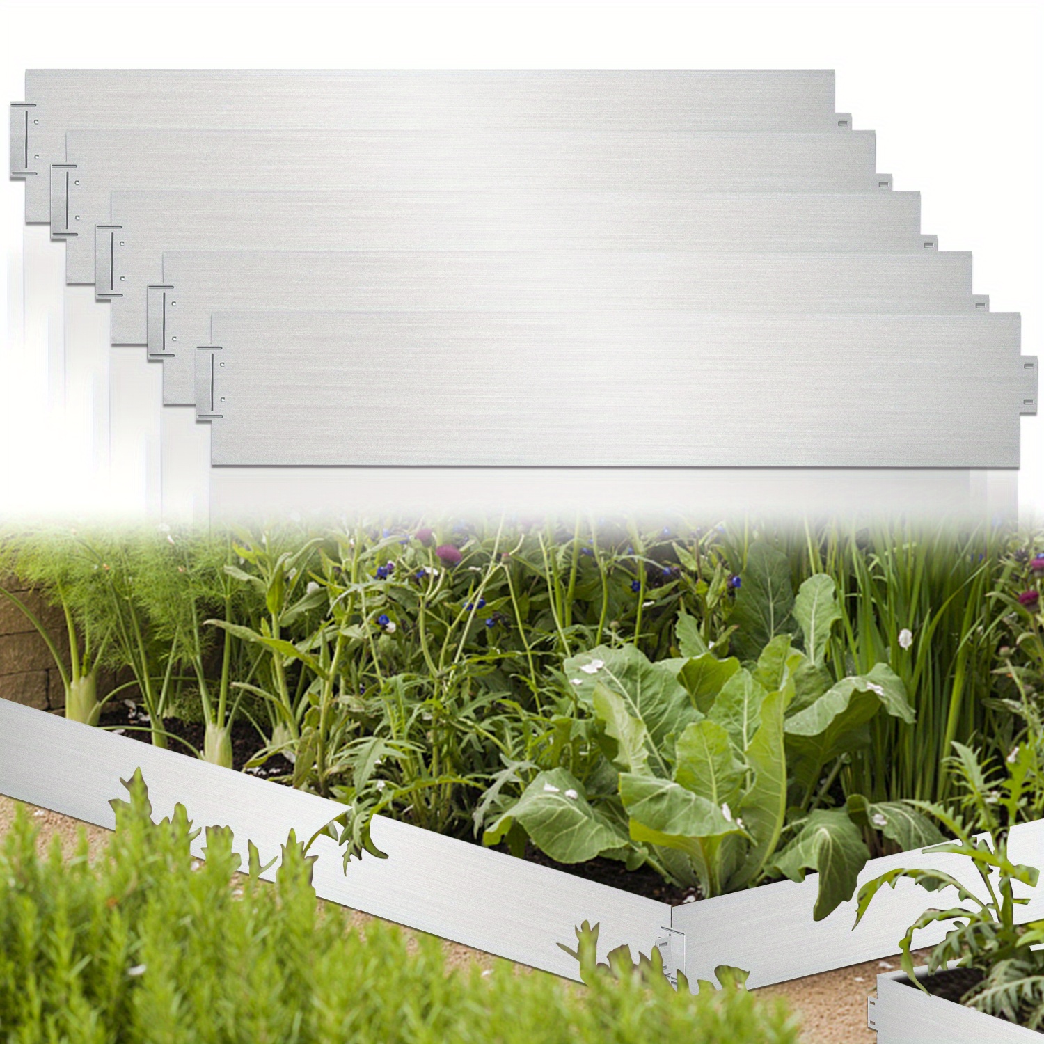 E-shop Rasenkante, 20M verzinkter Metall-Rahmen, Rasenkantenschutz, Gartenrand, Silberfarben, Länge 20M, Höhe 15Cm