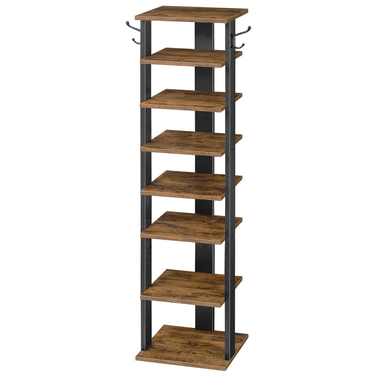 TEMU A Tall Wooden Shoe Organizer In Rustic Brown, Designed To With 2 Hooks, Perfect For The Entrance, Living Room, Or Hallway