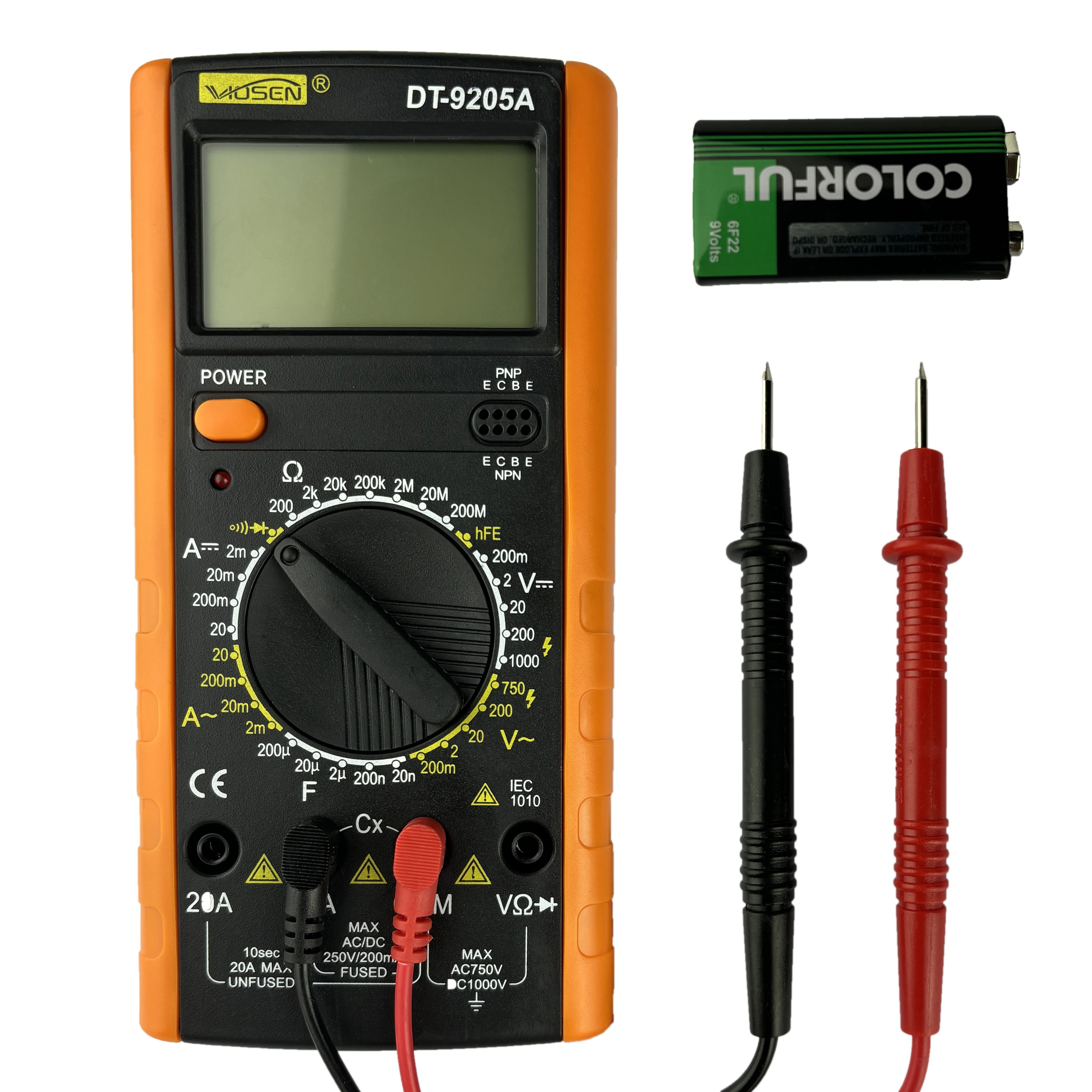 

1pc Digital Multimeter Dt-9205a, Accurate Voltage, Current, Resistance, Diode, Continuity, Duty Cycle, And Capacitance Measurement, Handheld Ohmmeter Voltmeter With Lcd Display And Test Leads
