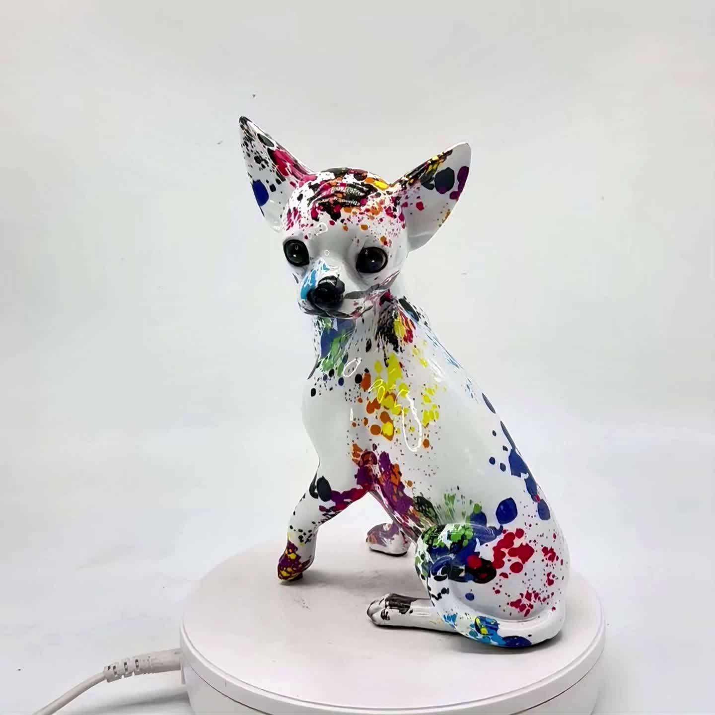 Résine Chihuahua Chien Sculpture Graffiti Ornement Accessoires Abstrait 