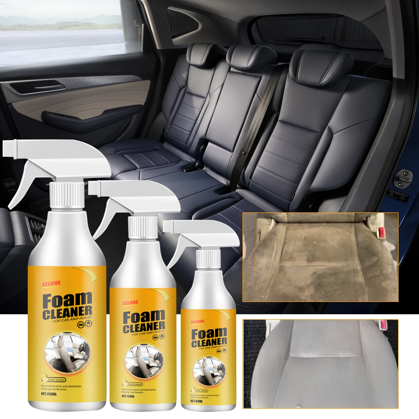 Multifunctional Car Foam Cleaner,All-Purpose Cleaner,Spray Foam Cleaner,  Foam Cleaner for Car and House Lemon Flavor, Strong Decontamination  Cleaners Spray for Kitchen and Car (60ml) 