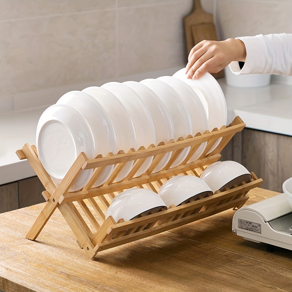 New Bamboo Dish Rack Drying Rack Holder Utensil Drainer Plate Storage  Holder Plate Wooden Flatware Dish Rack