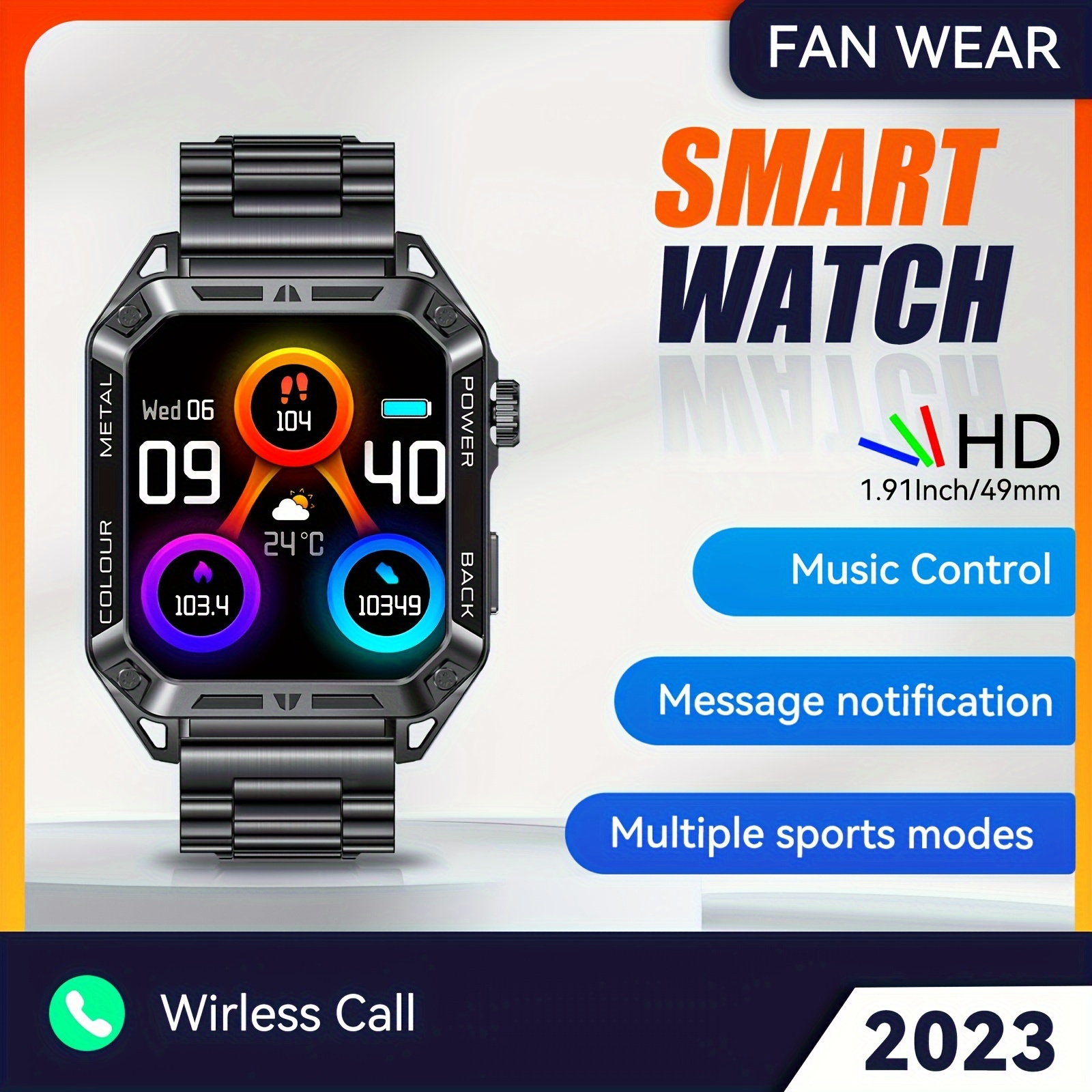 EIGIIS Reloj Inteligente de Llamadas Inalámbricas, Rastreador de Fitness  Militar con Pantalla Táctil Completa HD de 3.35cm, Smartwatch para iPhone y  T