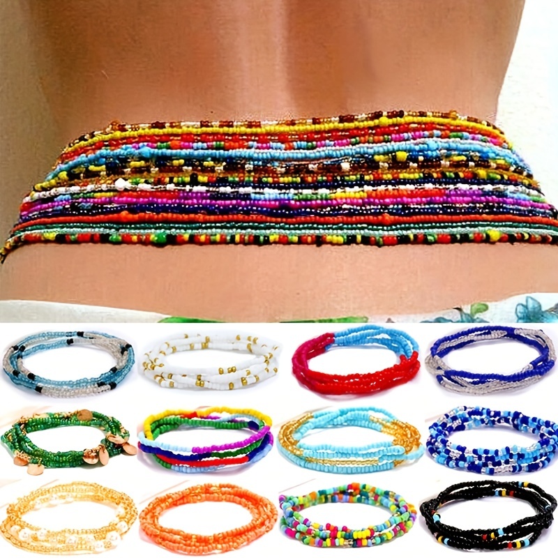 4PCS African Waist Beads Chains Colorful Layered Shell Bead Belly