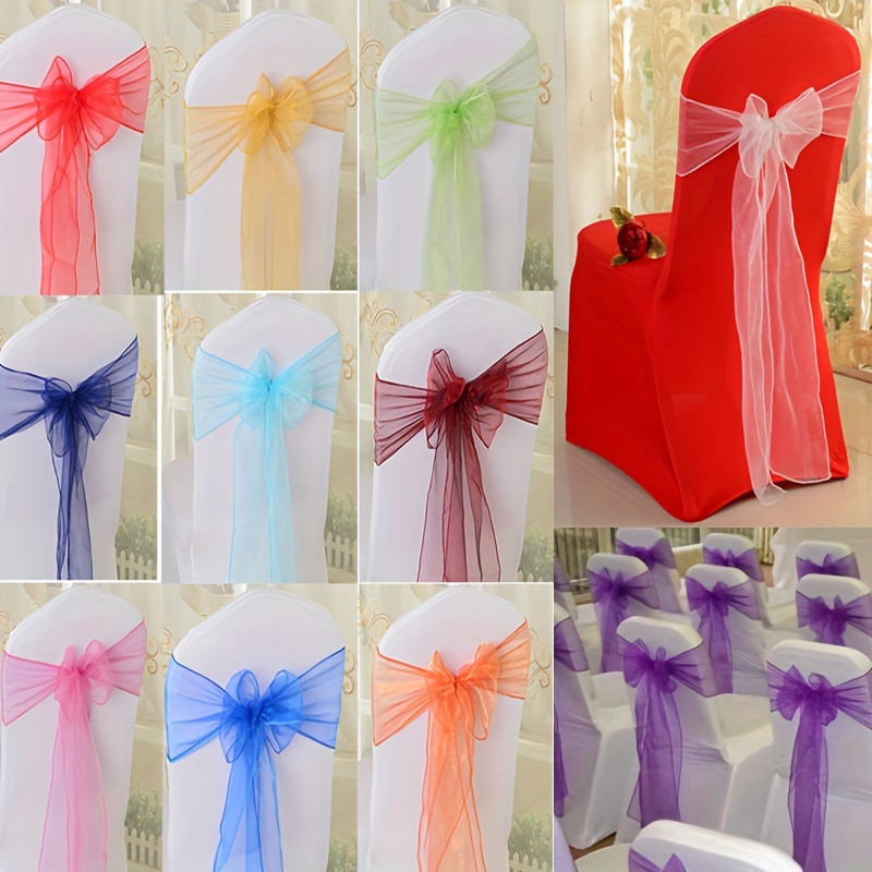 Chair Covers Sashes,Chair Sashes Bows Chair Bands Ties,Chair Bow Wedding  Organza Bow,Tulle Chair Back Flower for Chair Covers Sash Birthday Party  Hotel Show Decoration,Light Red,20PCS (Color : Light : : Home