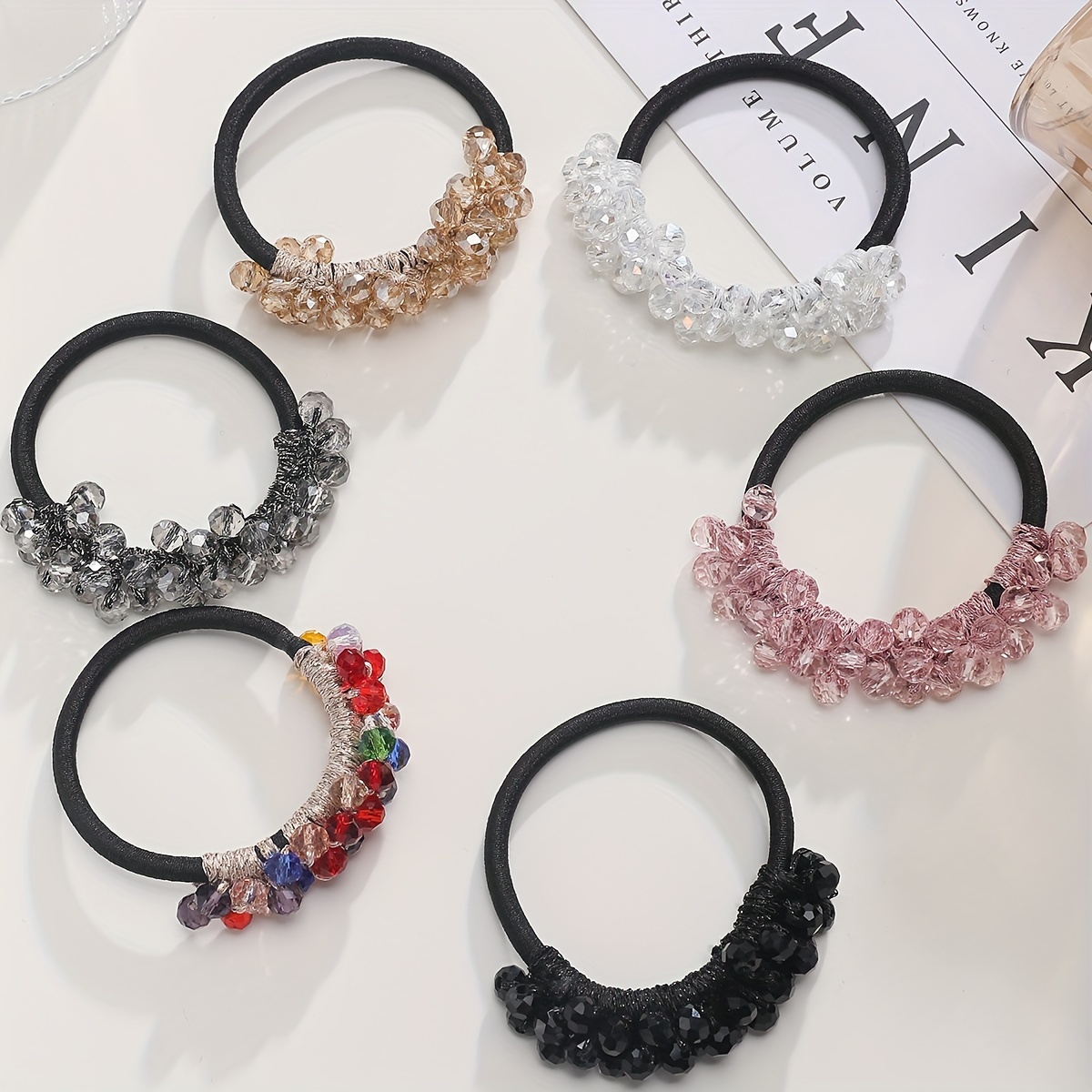 1pc Colorful Ball Elastic Hair Tie Acrylic Crystal Rubber Band