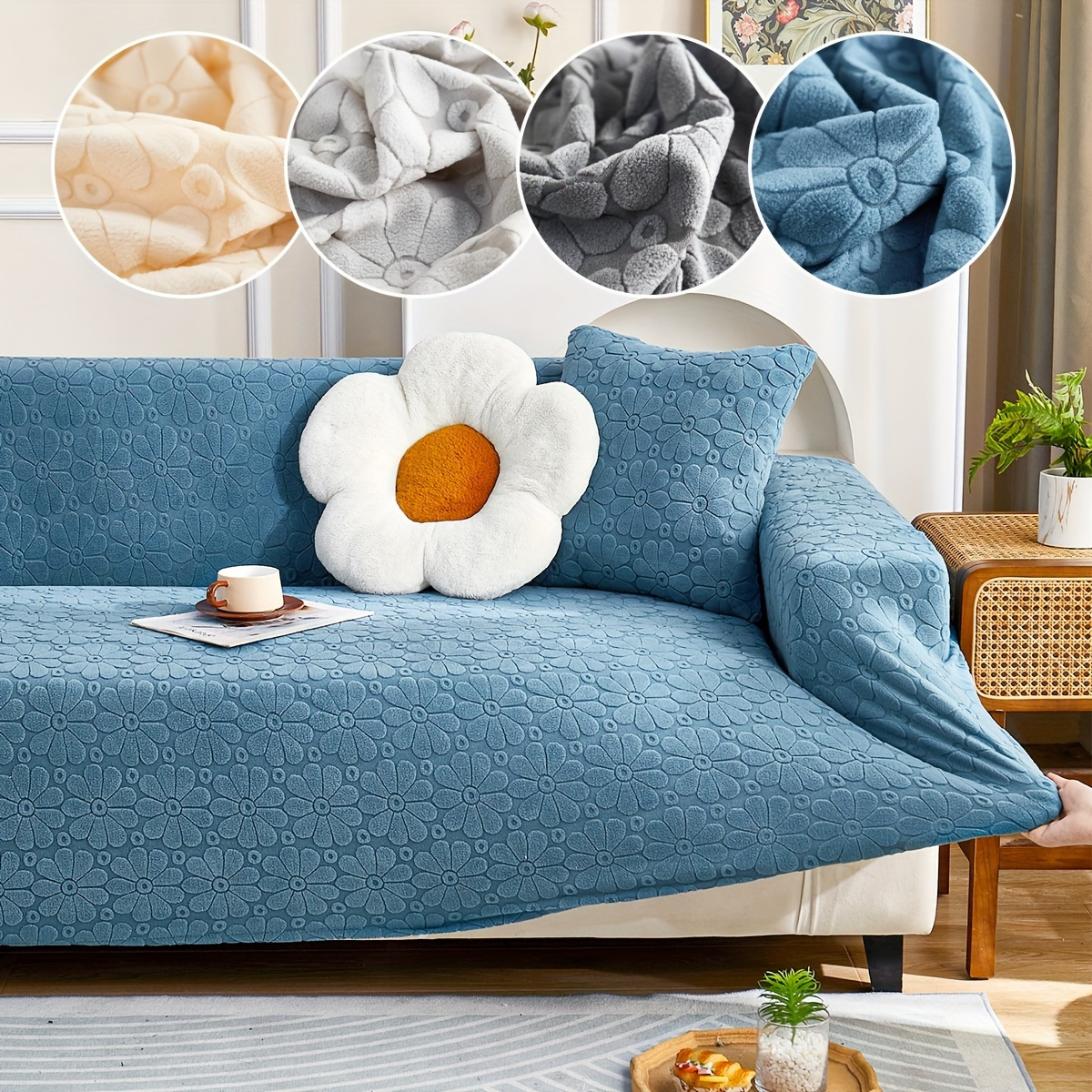 Comprar Funda de sofá para prevención de arañazos de gatos, funda de sofá  Ins de felpa color crema, Color sólido, Jacquard, prevención de arañazos de  gatos, toalla suave para sofá de invierno
