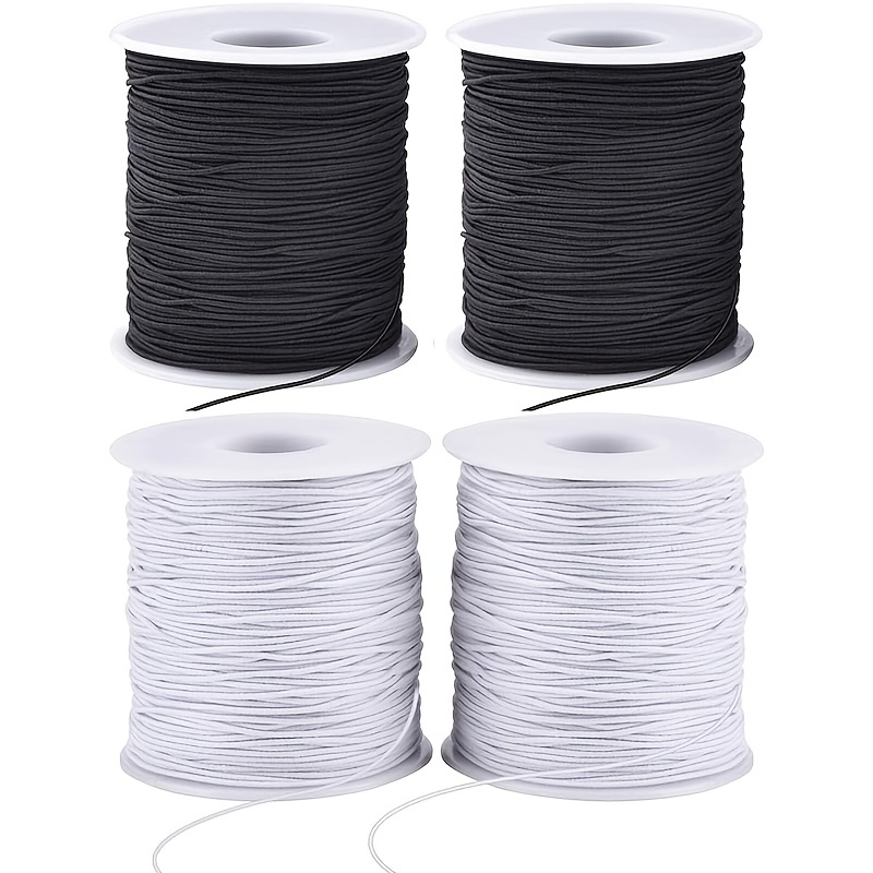 Frcolor 2pcs 0.8 mm Elastic Cord Thread Beading Threads Stretch String  Fabric Crafting Cord for Jewelry Making(Black,White) 