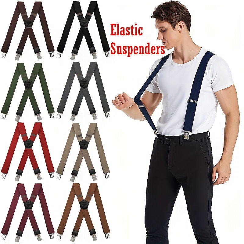 Trimming Shop 35mm Mens Braces in Classic Navy - Heavy Duty Clip on  Suspenders - Fully Adjustable and Elasticated for Trousers, Jeans & Shorts  - Black at  Men's Clothing store