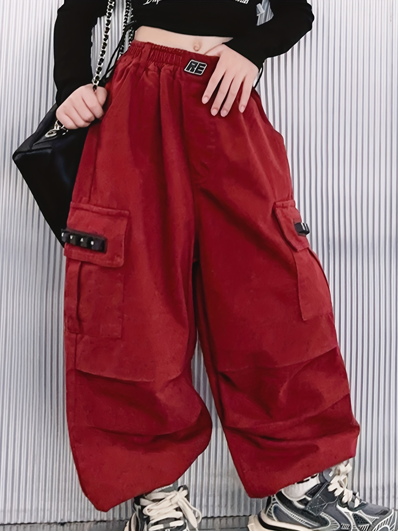 Wide Legs Baggy Cargo Pants Flap Pockets Girl's Y2k Style - Temu New Zealand