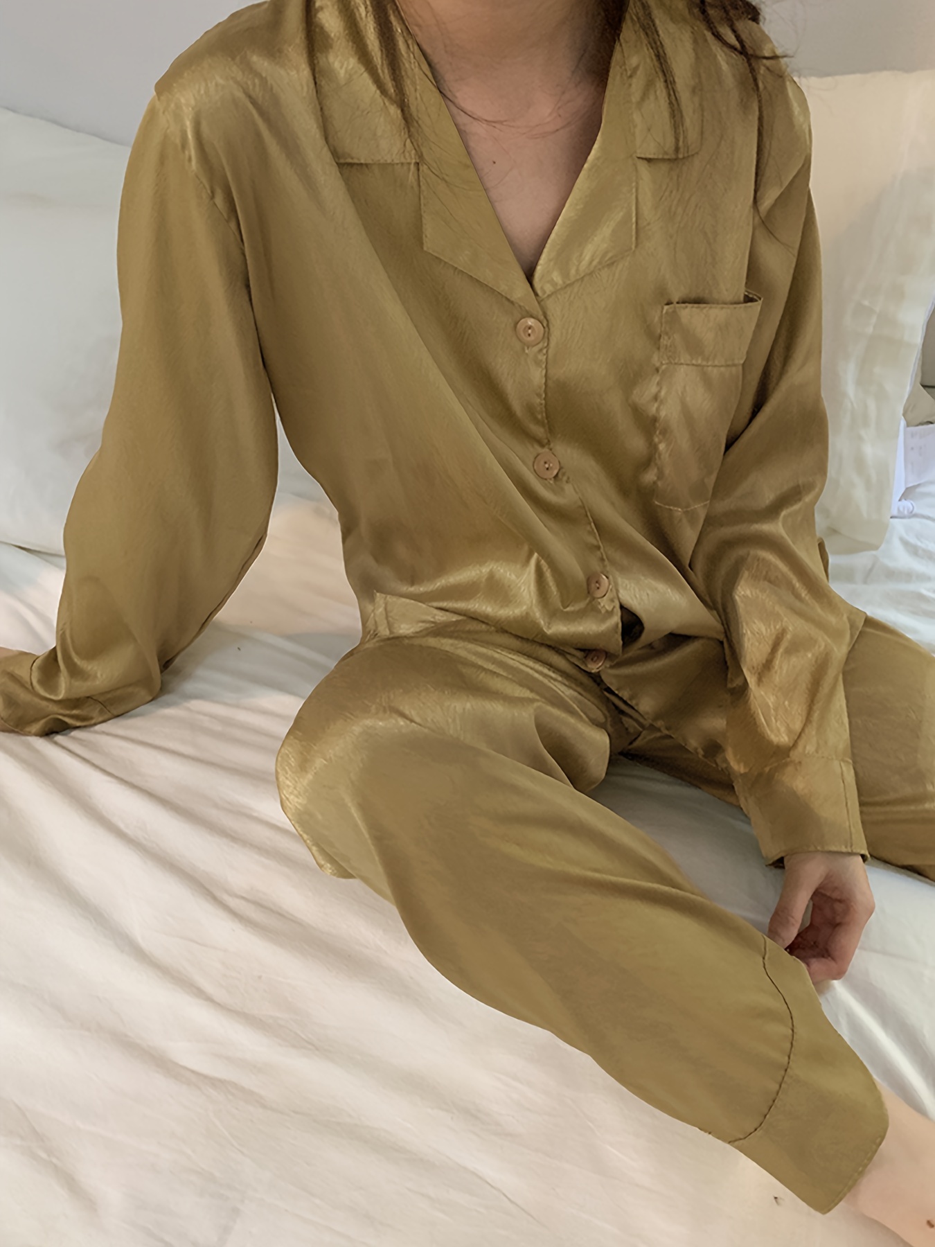 Geometric Print Pajama Set, Long Sleeve Button Up Top & Elastic Waistband  Pants, Women's Sleepwear & Loungewear - Temu Germany