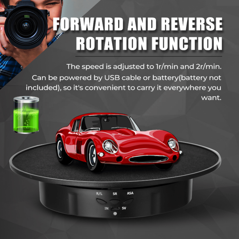 5.74inch/14.6cm Electric Turntable For 360 Degree Panoramic Shooting,Load  4.4lb/2kg,360 Degree Adjustable Speed Revolving Base For  Photography,Jewelry,3D Models,Watch, Battery/USB Power Supply,Motorized  Turntable